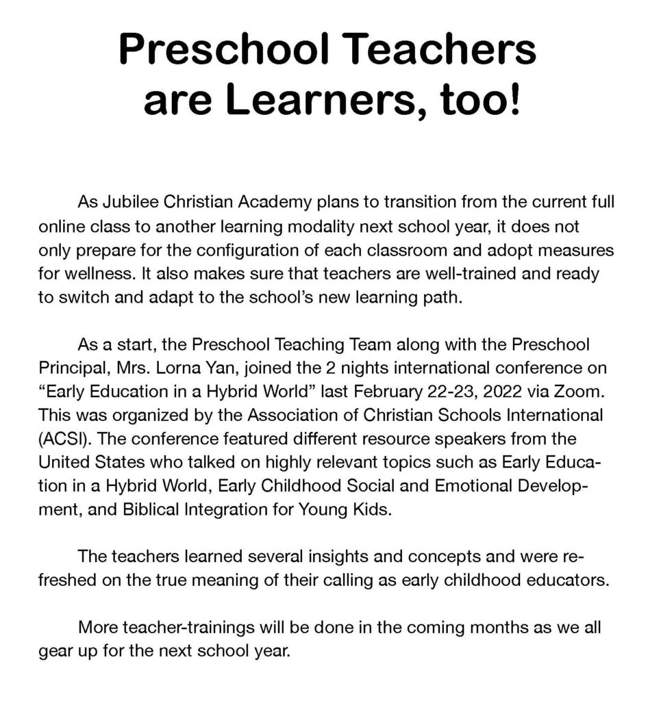 Preschool Teachers Are Learners, Too! Page1