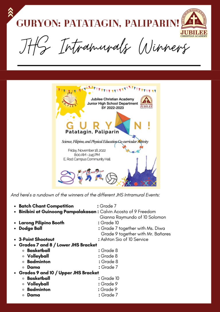 GURYON PATATAGIN, PALIPARIN! JHS Intramurals Winners Jubilee