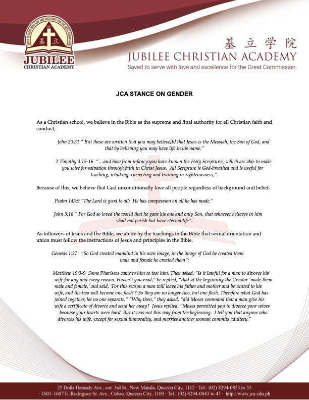 Jca Stance On Gender